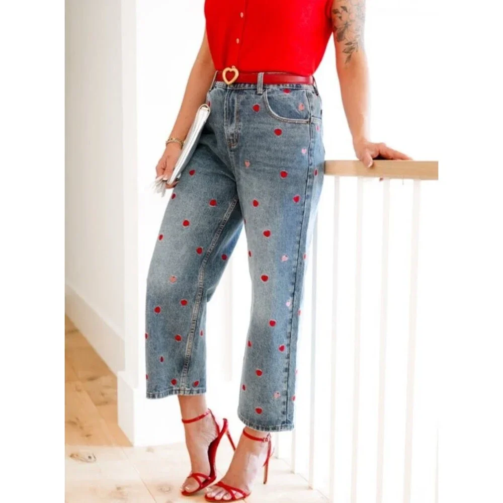 OLI & HALI JEANS OH! Jeans embroidered Hearts jeans Oli and Hali jeans cropped
